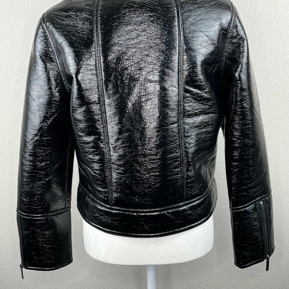 Revolve Unreal Fur Wet Look Aviator Biker Jacket Faux Leather/Fur Black L NWT - Picture 13 of 16